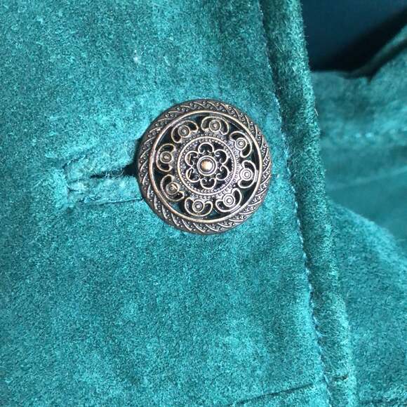 American Vintage Retro Green Suede Leather Car coat 3 Button closing size medium - Picture 8 of 13